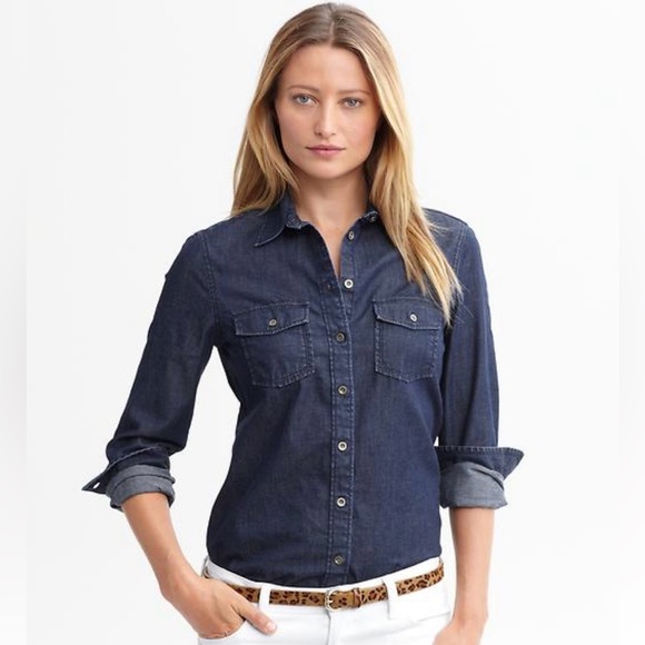 Banana Republic Tops - Banana Republic Dark Blue Denim Button-Up Shirt